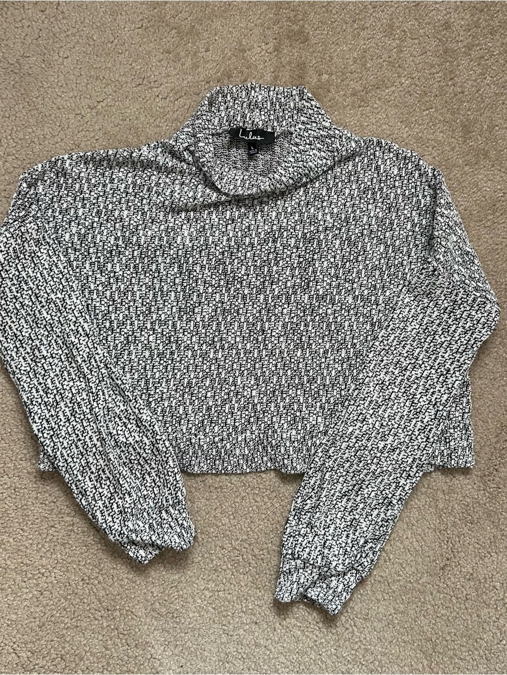 Lulu's Black & White Marled Cropped Turtleneck Sweater